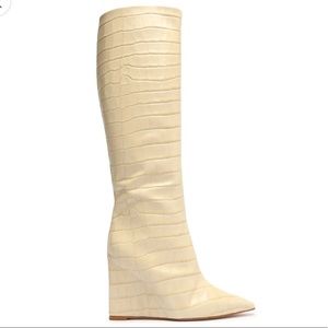 Schutz Asya Knee High Crocodile Boots - Brand New